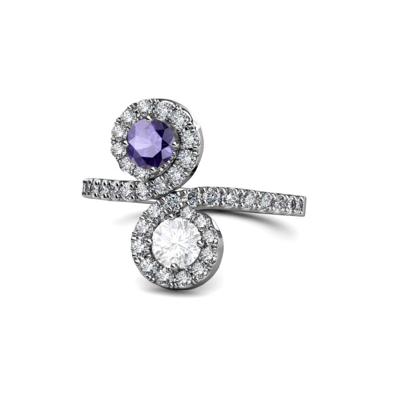 Raene Iolite and White Sapphire with Side Diamonds Bypass Ring 