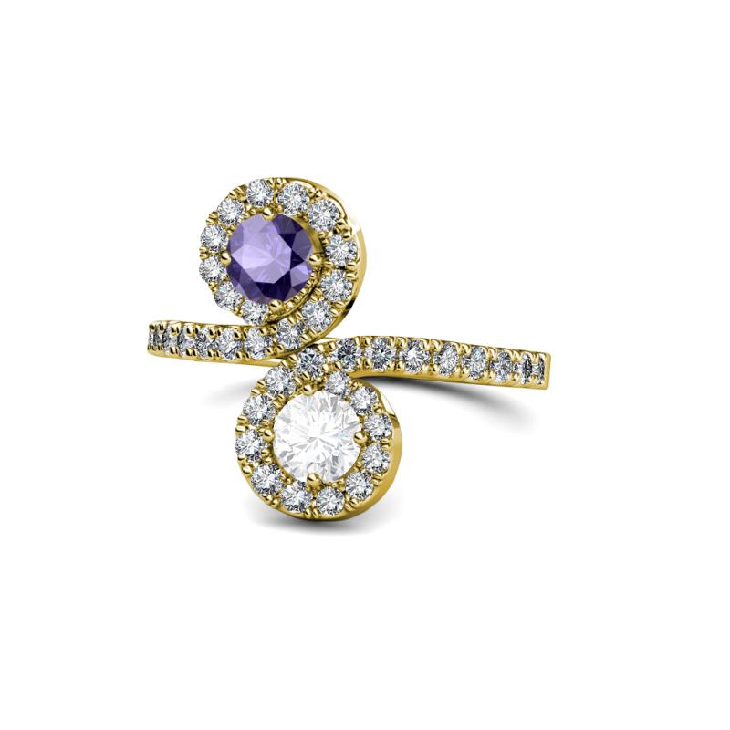 Kevia Iolite and White Sapphire with Side Diamonds Bypass Ring 