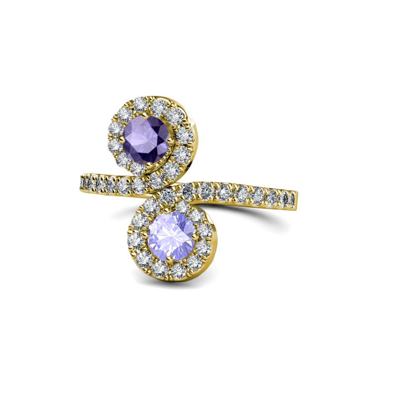 Kevia Iolite and Tanzanite with Side Diamonds Bypass Ring 