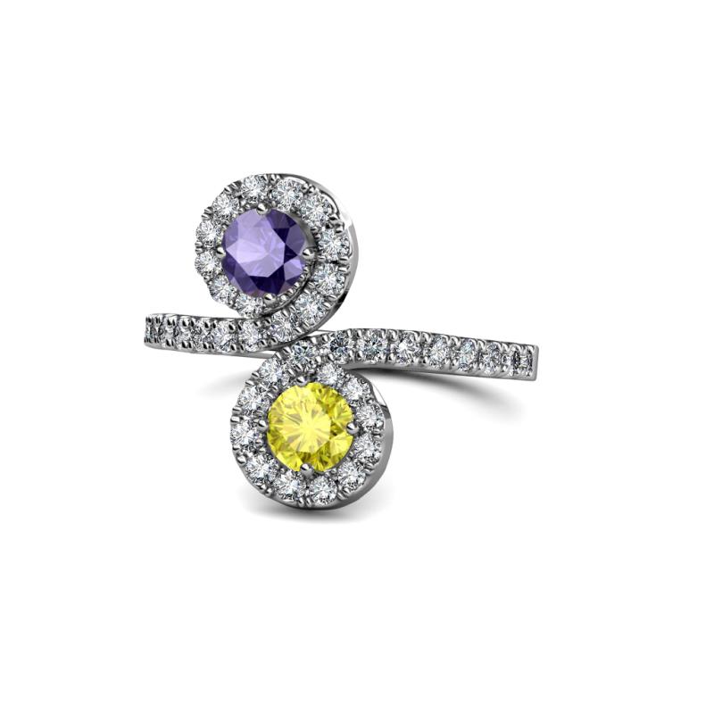 Raene Iolite and Yellow Diamond with Side Diamonds Bypass Ring 
