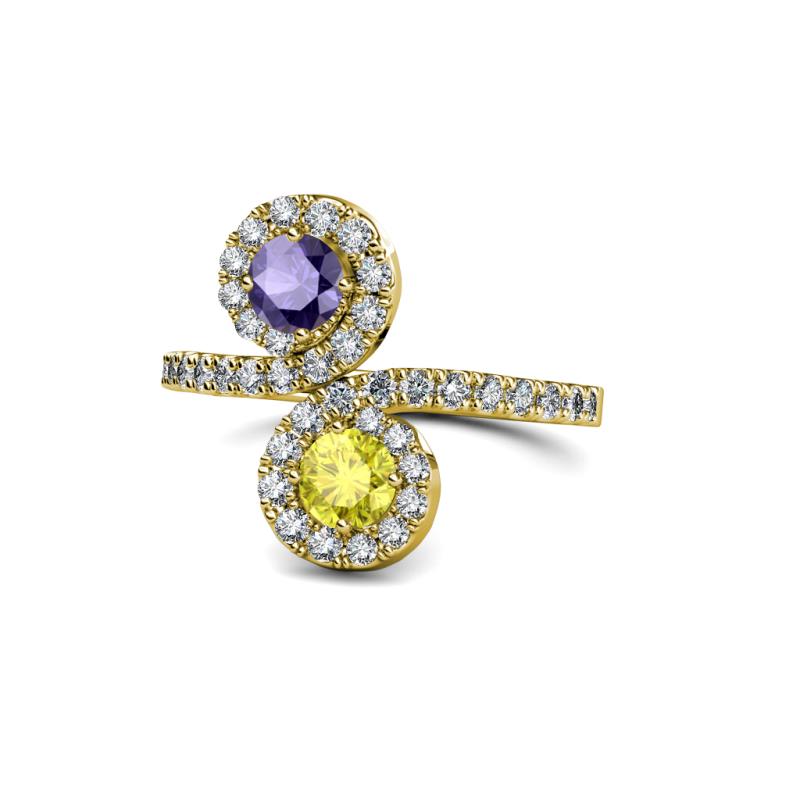 Kevia Iolite and Yellow Diamond with Side Diamonds Bypass Ring 