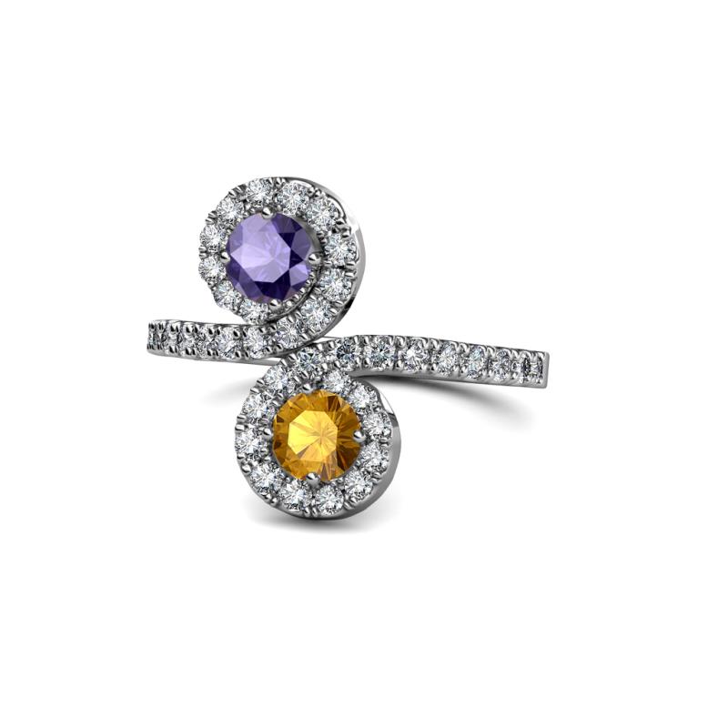 Raene Iolite and Citrine with Side Diamonds Bypass Ring 