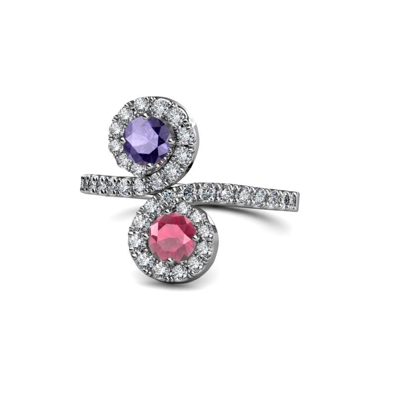 Raene Iolite and Rhodolite Garnet with Side Diamonds Bypass Ring 