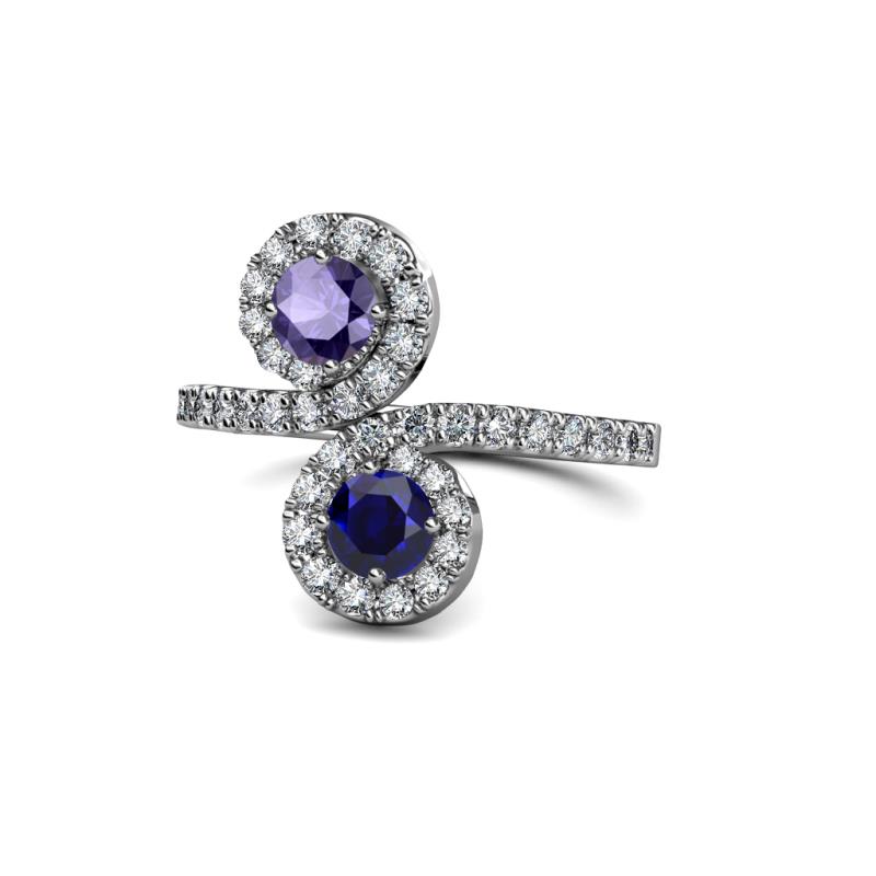 Raene Iolite and Blue Sapphire with Side Diamonds Bypass Ring 