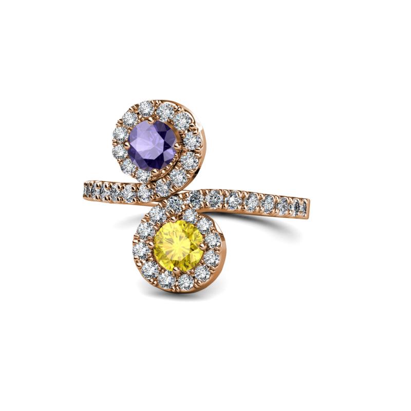 Kevia Iolite and Yellow Sapphire with Side Diamonds Bypass Ring 
