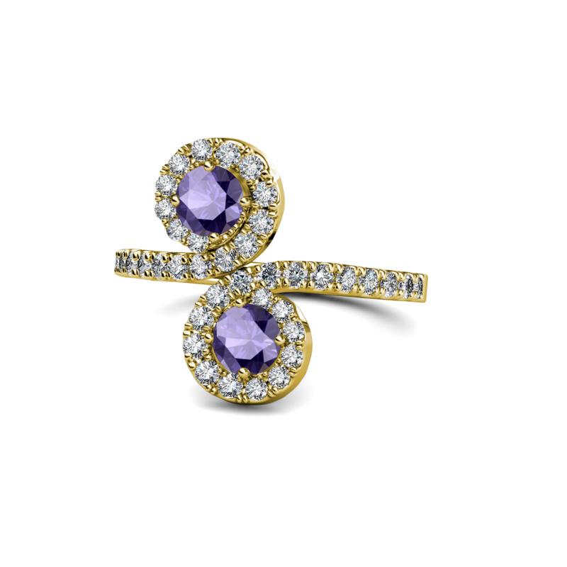 Kevia Iolite with Side Diamonds Bypass Ring 