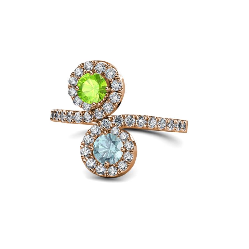 Raene Peridot and Aquamarine with Side Diamonds Bypass Ring 