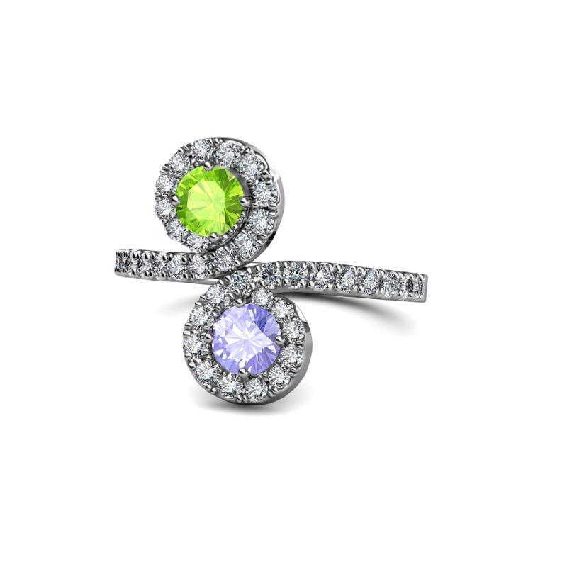 Kevia Peridot and Tanzanite with Side Diamonds Bypass Ring 