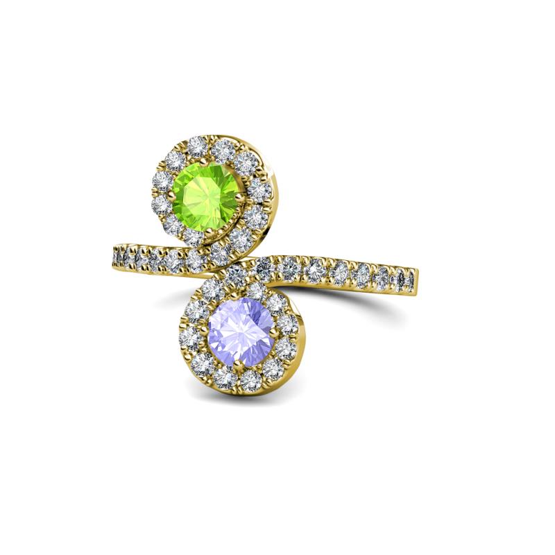 Kevia Peridot and Tanzanite with Side Diamonds Bypass Ring 