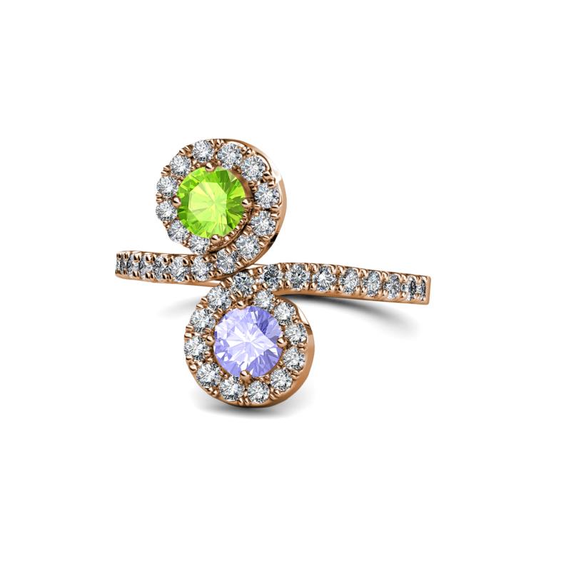 Kevia Peridot and Tanzanite with Side Diamonds Bypass Ring 