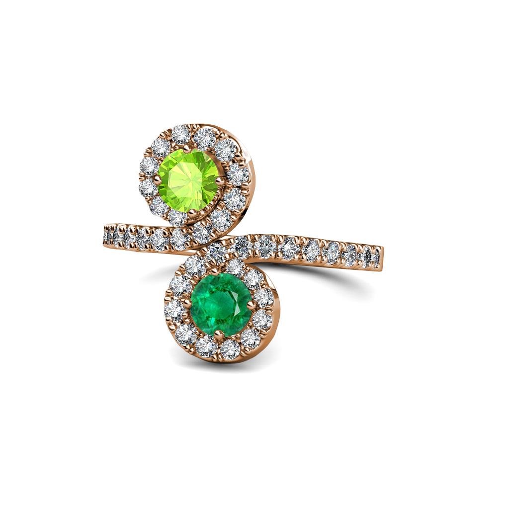 Kevia Peridot and Emerald with Side Diamonds Bypass Ring 