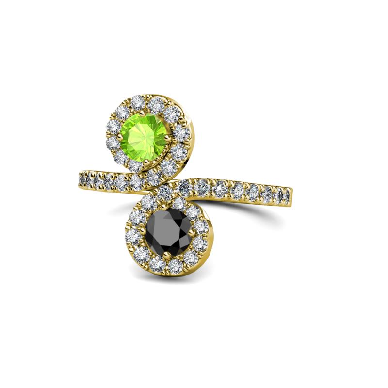 Kevia Peridot and Black Diamond with Side Diamonds Bypass Ring 
