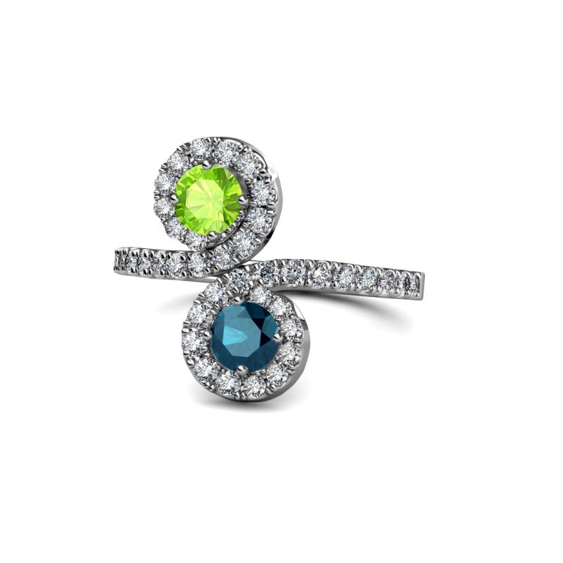 Raene Peridot and Blue Diamond with Side Diamonds Bypass Ring 