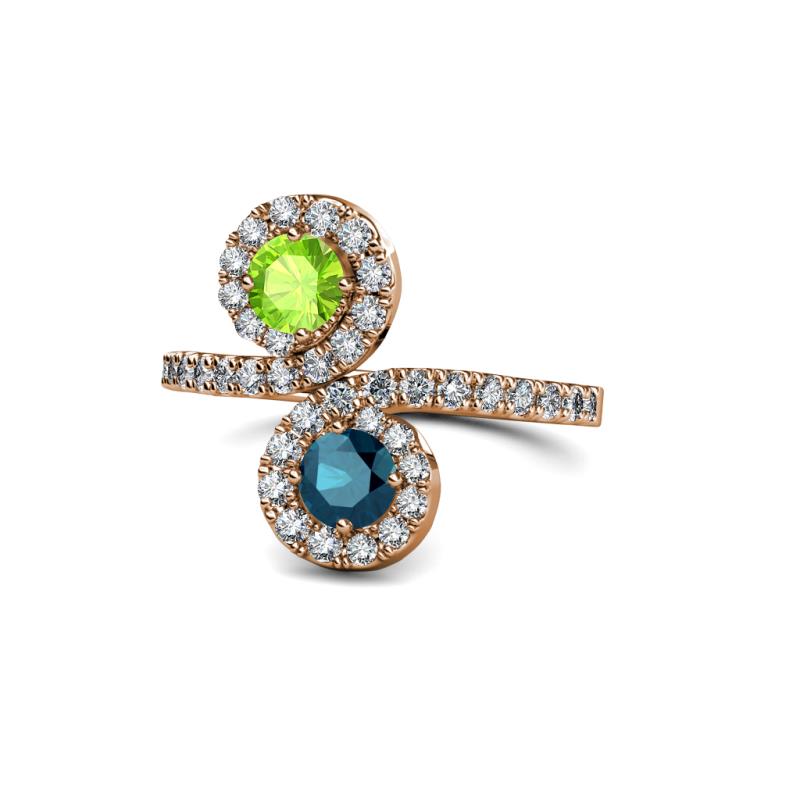 Kevia Peridot and Blue Diamond with Side Diamonds Bypass Ring 