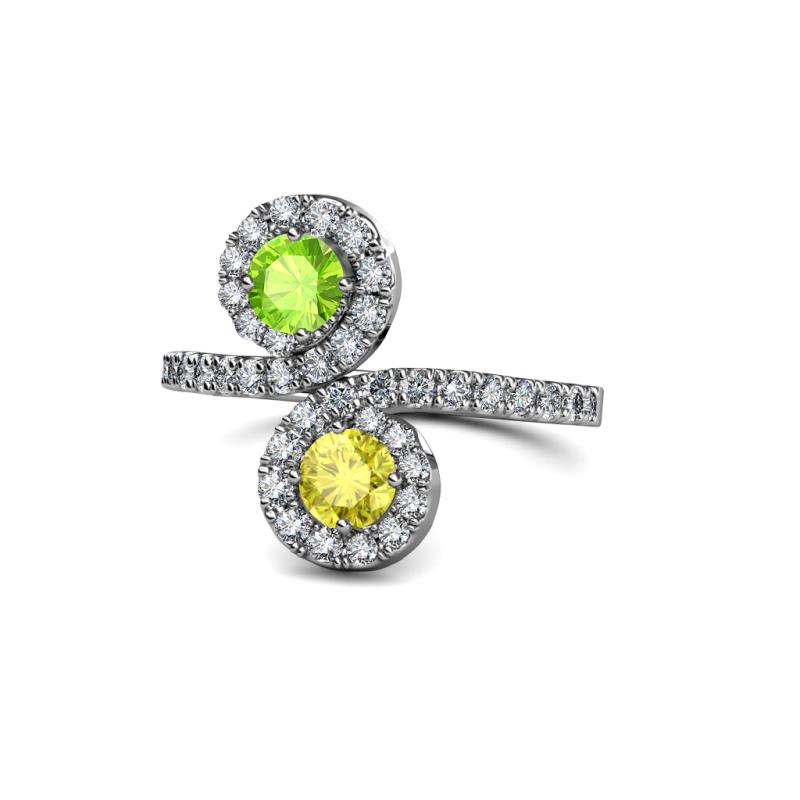 Kevia Peridot and Yellow Diamond with Side Diamonds Bypass Ring 