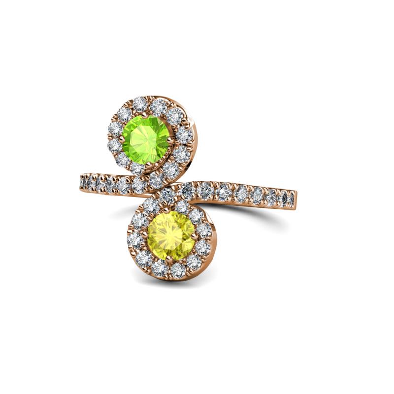 Kevia Peridot and Yellow Diamond with Side Diamonds Bypass Ring 