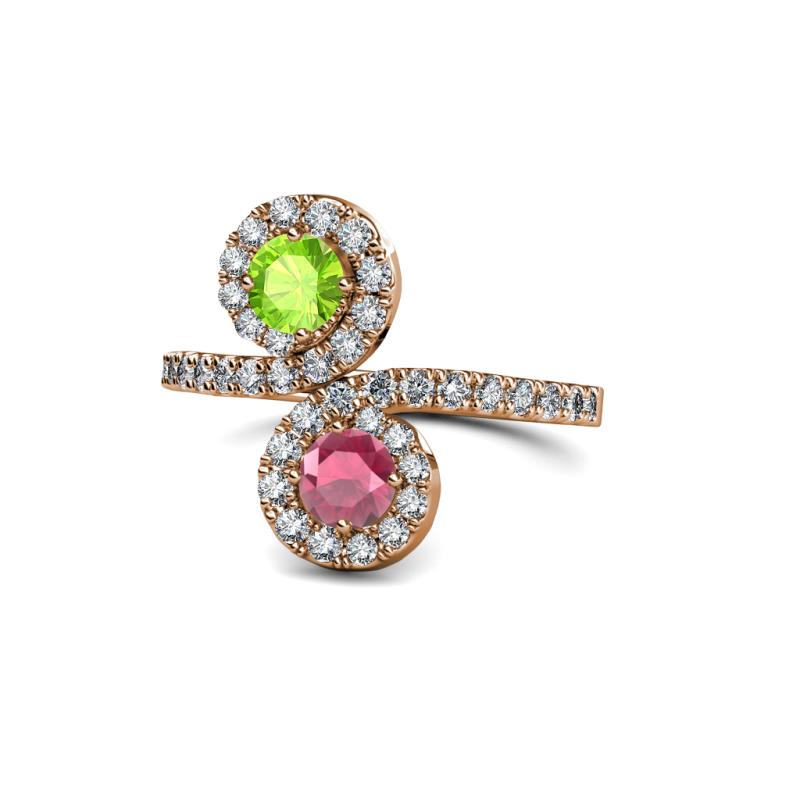 Raene Peridot and Rhodolite Garnet with Side Diamonds Bypass Ring 
