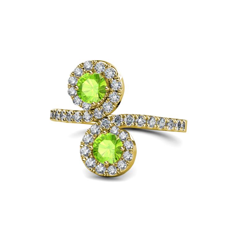 Kevia Peridot with Side Diamonds Bypass Ring 