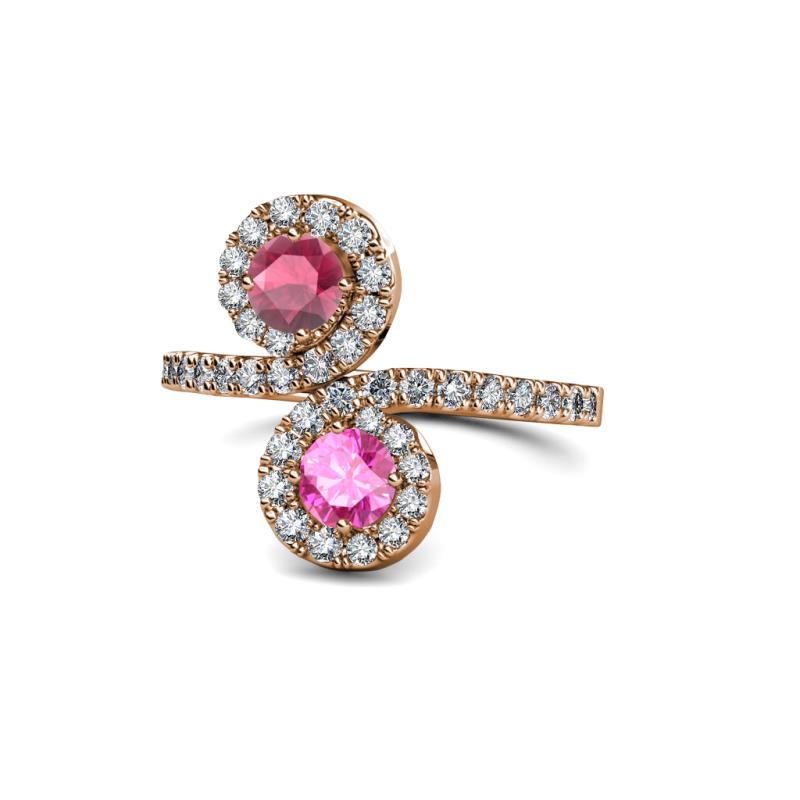 Kevia Rhodolite Garnet and Pink Sapphire with Side Diamonds Bypass Ring 