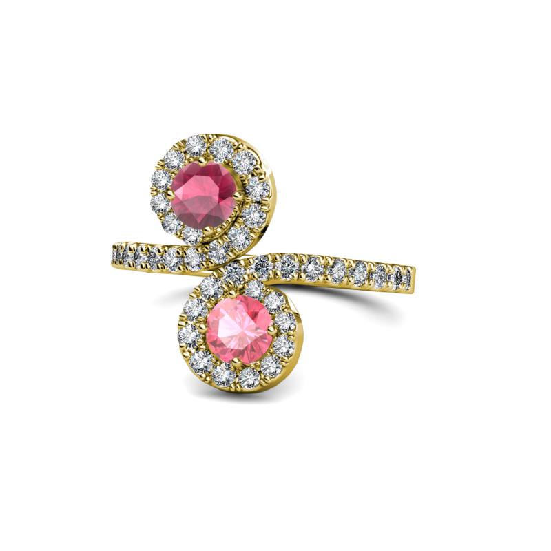 Kevia Rhodolite Garnet and Pink Tourmaline with Side Diamonds Bypass Ring 