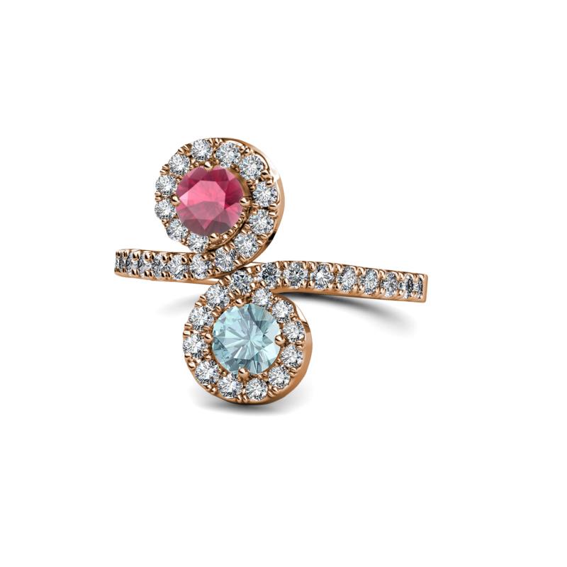 Kevia Rhodolite Garnet and Aquamarine with Side Diamonds Bypass Ring 