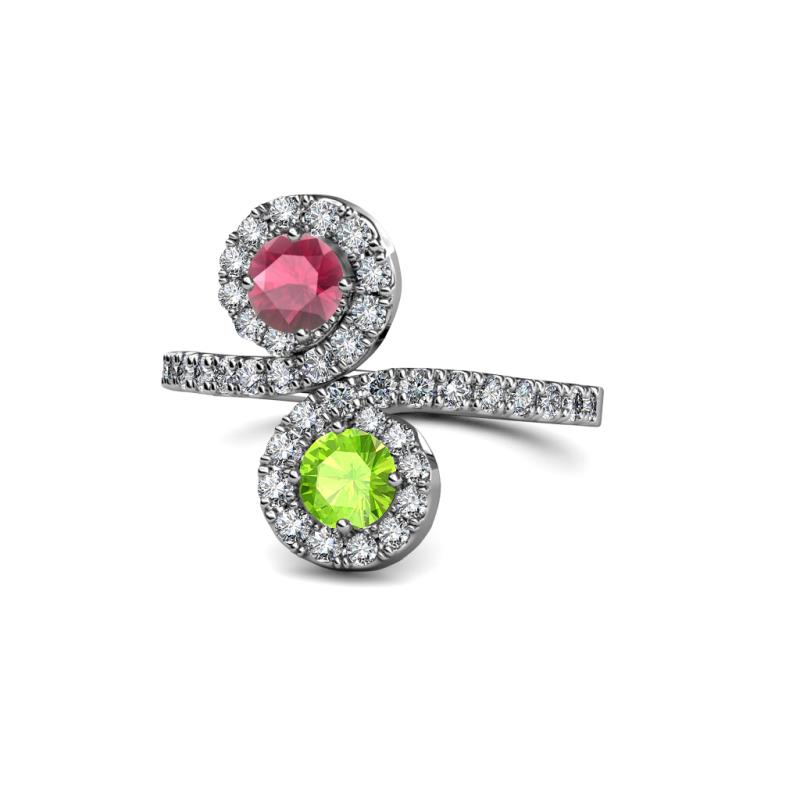 Raene Rhodolite Garnet and Peridot with Side Diamonds Bypass Ring 