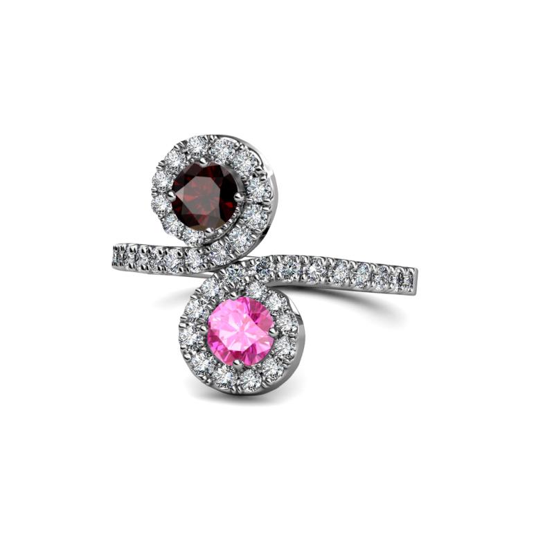 Raene Red Garnet and Pink Sapphire with Side Diamonds Bypass Ring 