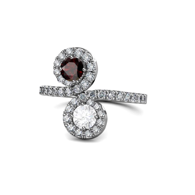 Kevia Red Garnet and White Sapphire with Side Diamonds Bypass Ring 