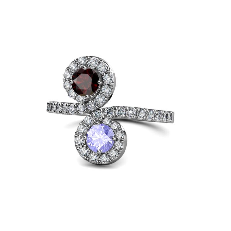 Kevia Red Garnet and Tanzanite with Side Diamonds Bypass Ring 