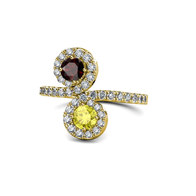 Raene Red Garnet and Yellow Diamond with Side Diamonds Bypass Ring 
