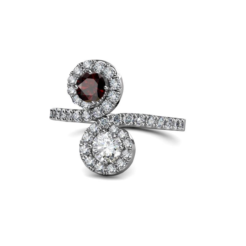 Raene Red Garnet and Diamond with Side Diamonds Bypass Ring 