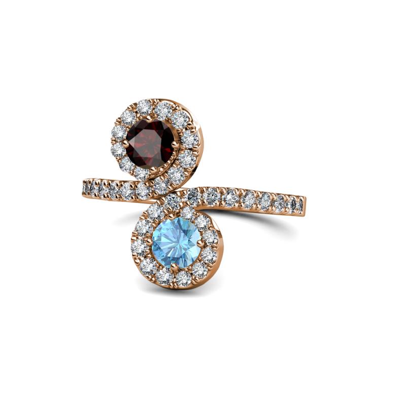 Kevia Red Garnet and Blue Topaz with Side Diamonds Bypass Ring 
