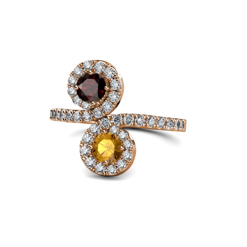 Raene Red Garnet and Citrine with Side Diamonds Bypass Ring 