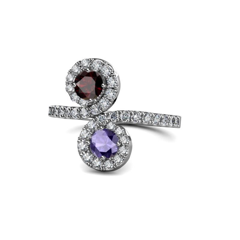 Raene Red Garnet and Iolite with Side Diamonds Bypass Ring 