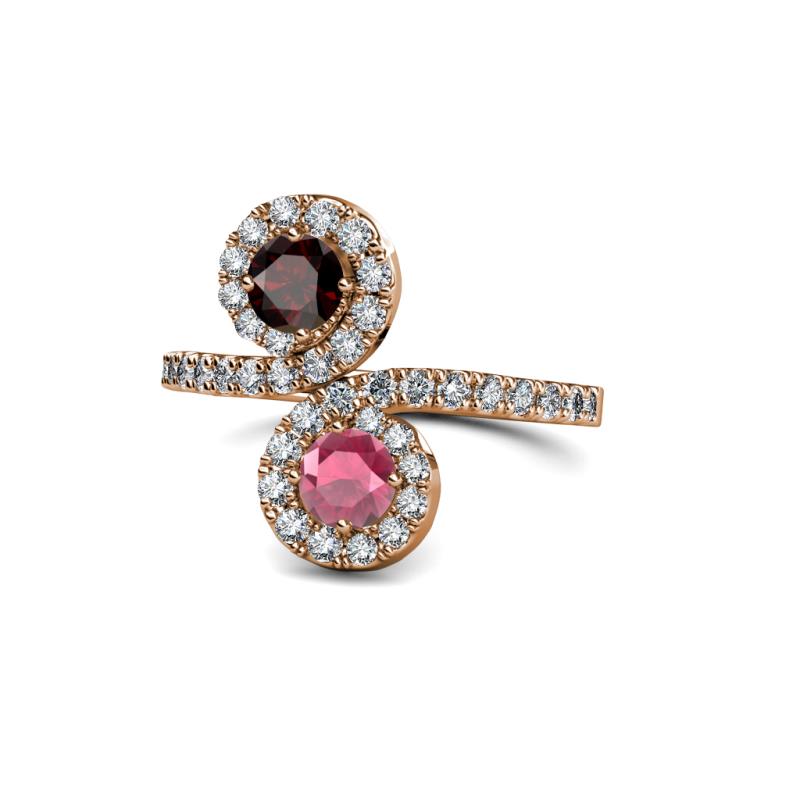 Raene Red and Rhodolite Garnet with Side Diamonds Bypass Ring 