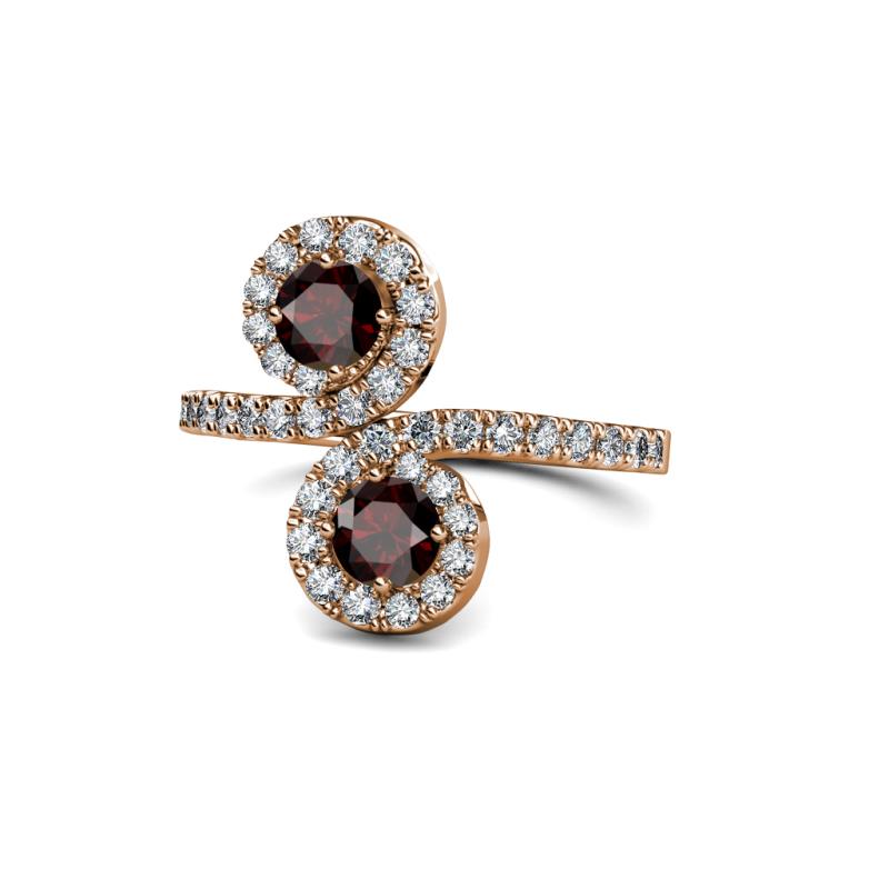 Raene Red Garnet with Side Diamonds Bypass Ring 