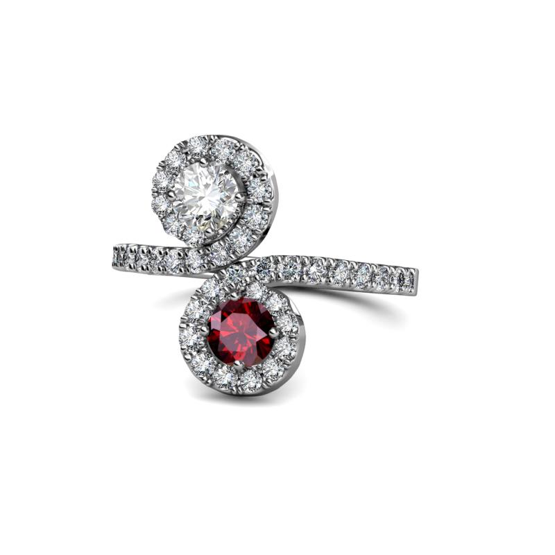 Kevia Diamond and Ruby with Side Diamonds Bypass Ring 
