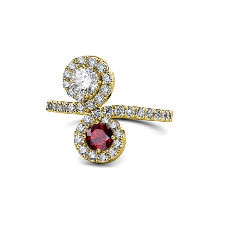 Kevia Diamond and Ruby with Side Diamonds Bypass Ring 