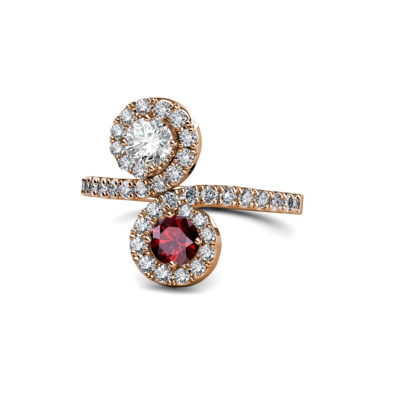 Kevia Diamond and Ruby with Side Diamonds Bypass Ring 