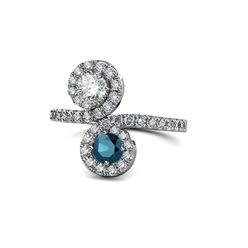 Kevia Blue and White Diamond with Side Diamonds Bypass Ring 