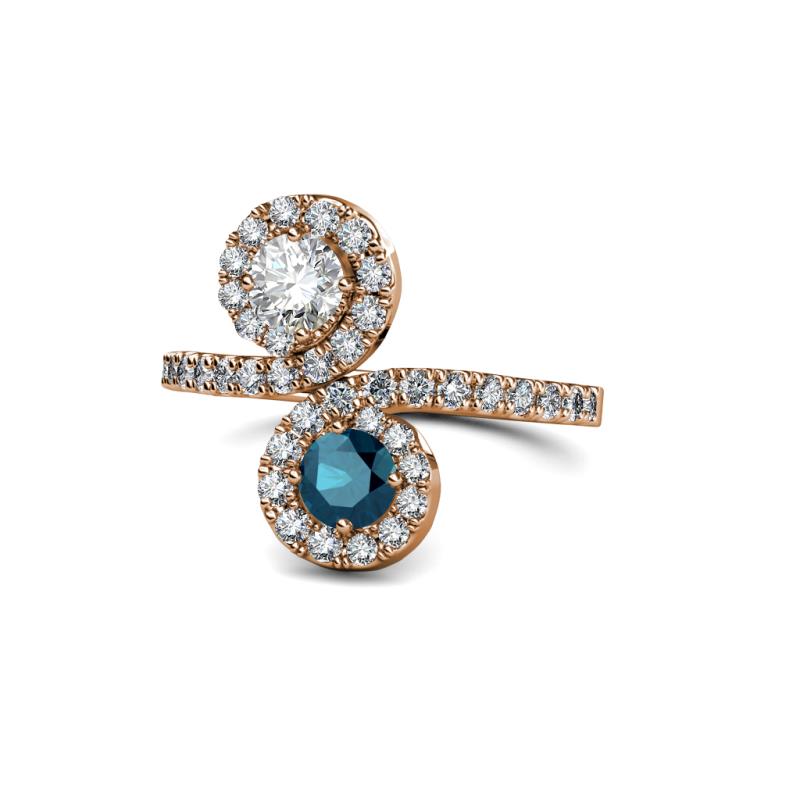 Kevia Blue and White Diamond with Side Diamonds Bypass Ring 