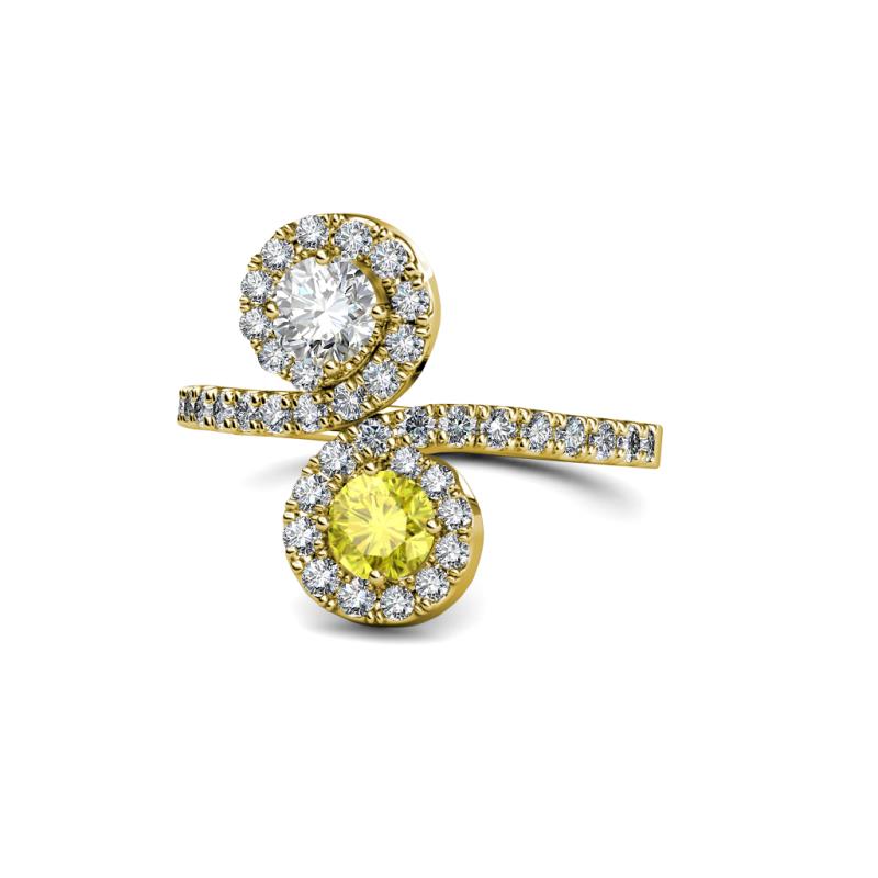 Kevia Yellow and White Diamond with Side Diamonds Bypass Ring 