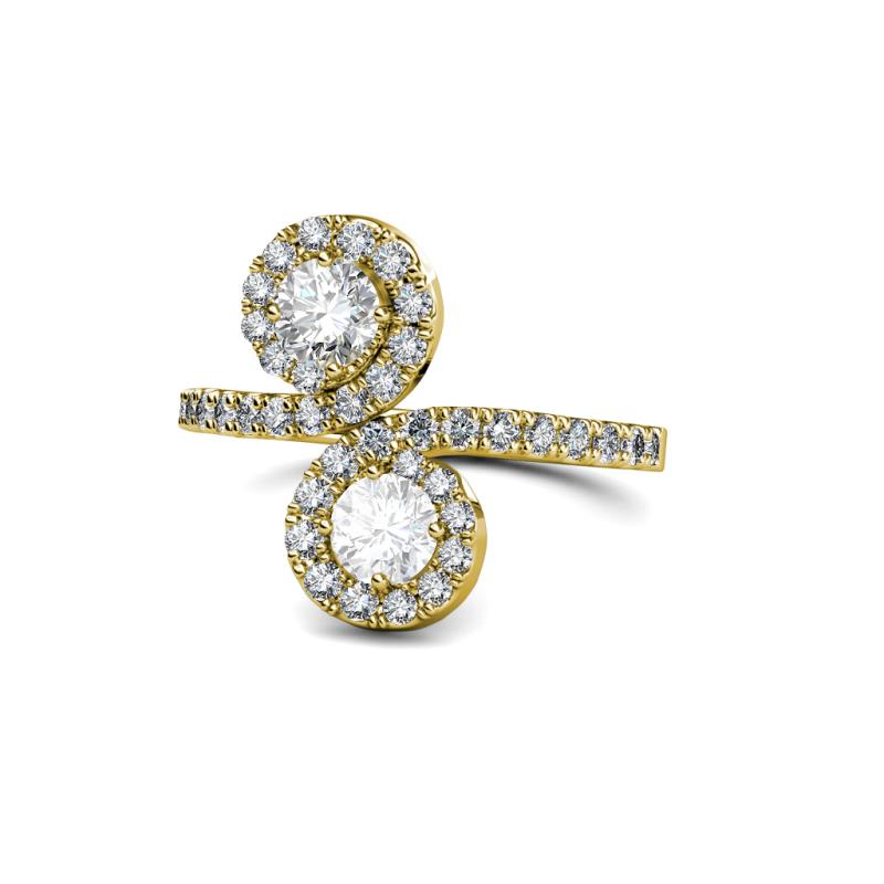 Kevia Diamond and White Sapphire with Side Diamonds Bypass Ring 