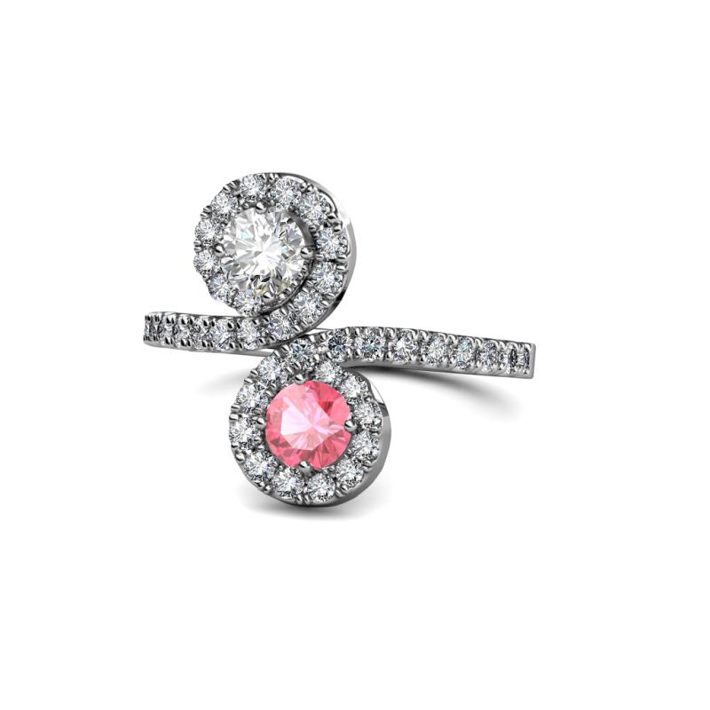 Kevia Diamond and Pink Tourmaline with Side Diamonds Bypass Ring 