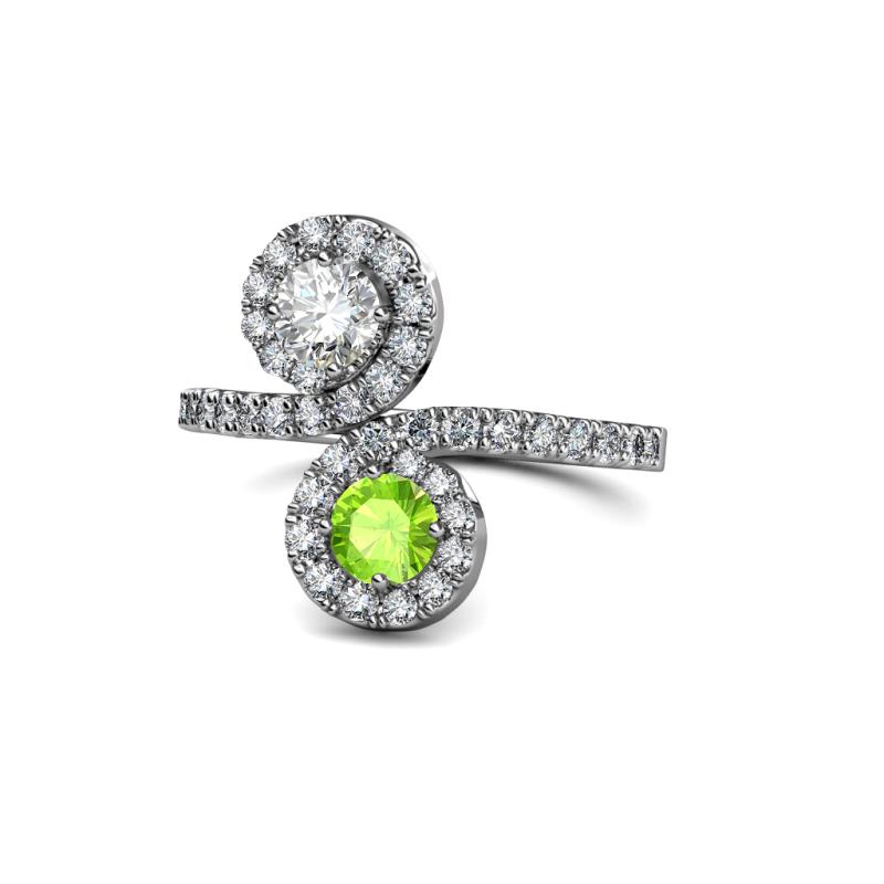 Kevia Diamond and Peridot with Side Diamonds Bypass Ring 