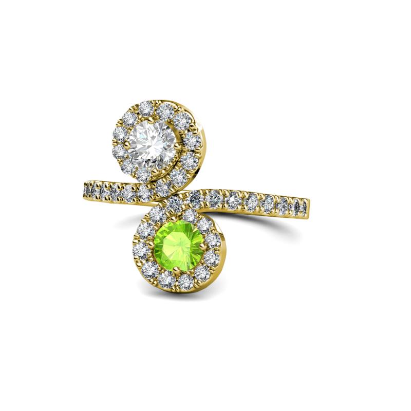 Kevia Diamond and Peridot with Side Diamonds Bypass Ring 