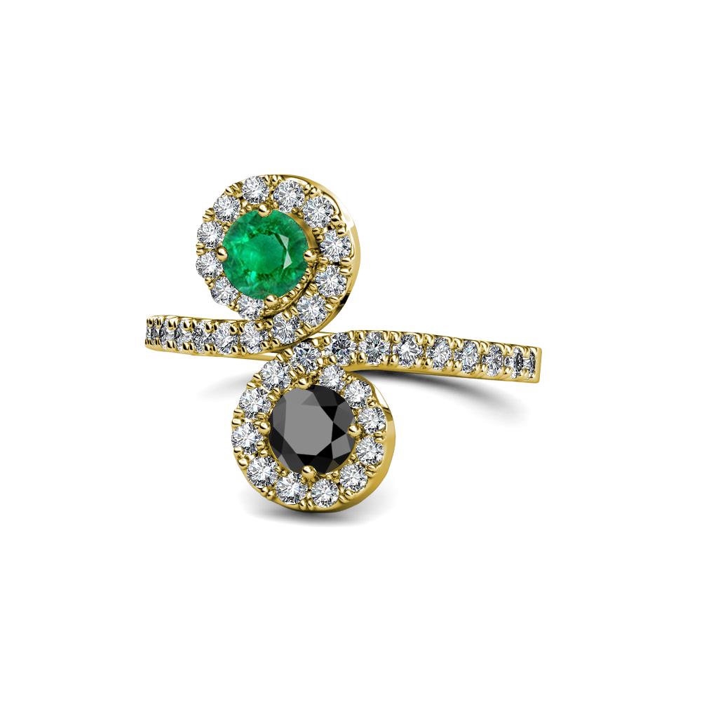 Raene Emerald and Black Diamond with Side Diamonds Bypass Ring 