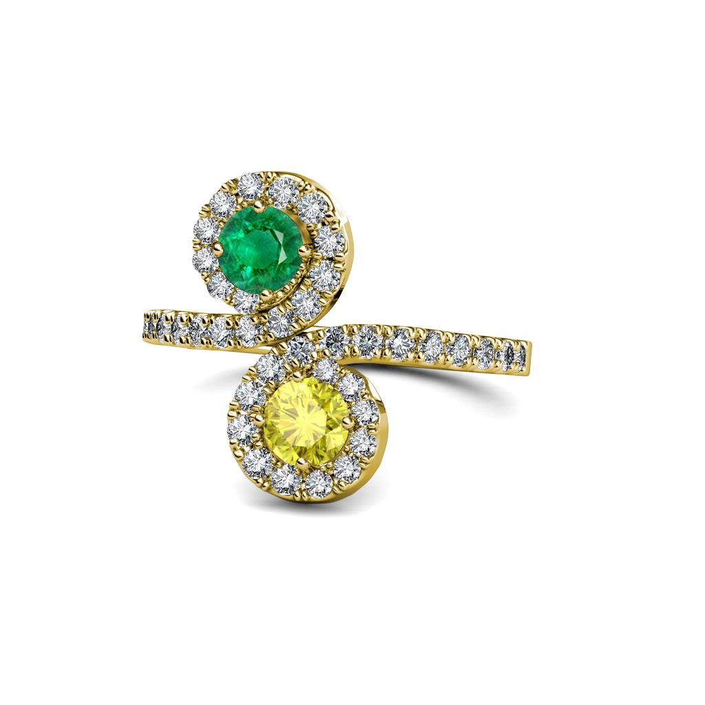 Raene Emerald and Yellow Diamond with Side Diamonds Bypass Ring 