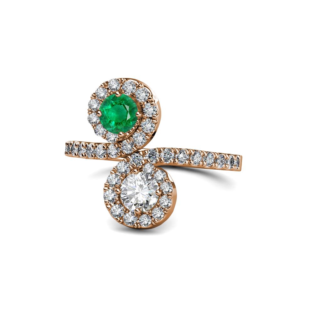 Kevia Emerald and Diamond with Side Diamonds Bypass Ring 