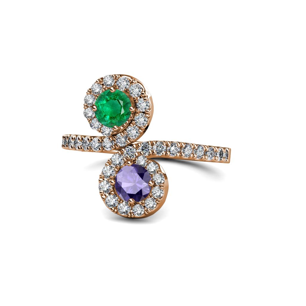 Kevia Emerald and Iolite with Side Diamonds Bypass Ring 